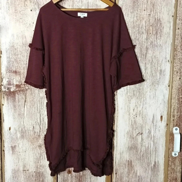 Umgee lagenlook dress tunic split sides fringe on sleeves & hem deep purple sz S - Picture 4 of 9